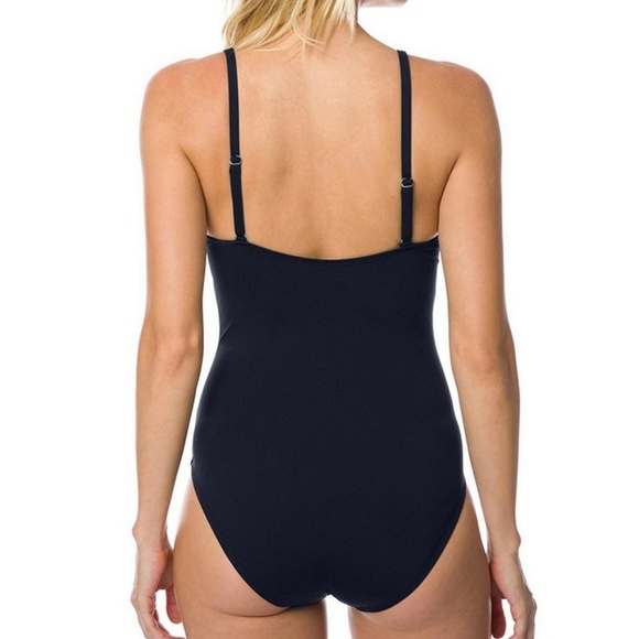 NWT-Nautica Lace-Up Plunge Solid One-Piece Swimsuit-Sizes LARGE OR XL-Retail $98